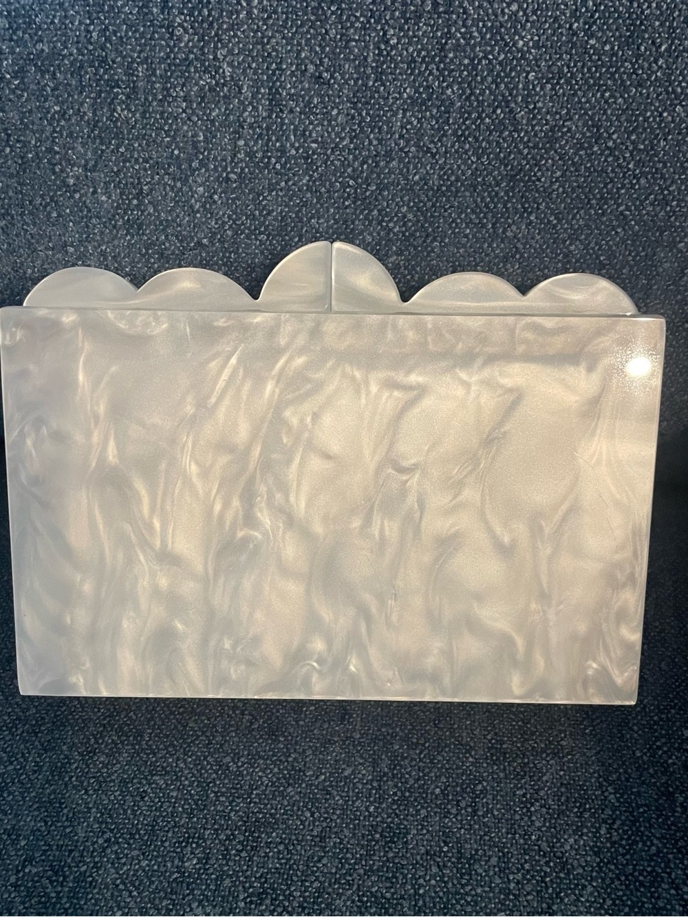 Agua Bendita Pearlescent Scalloped Acrylic Purse- White, 5” X 7”